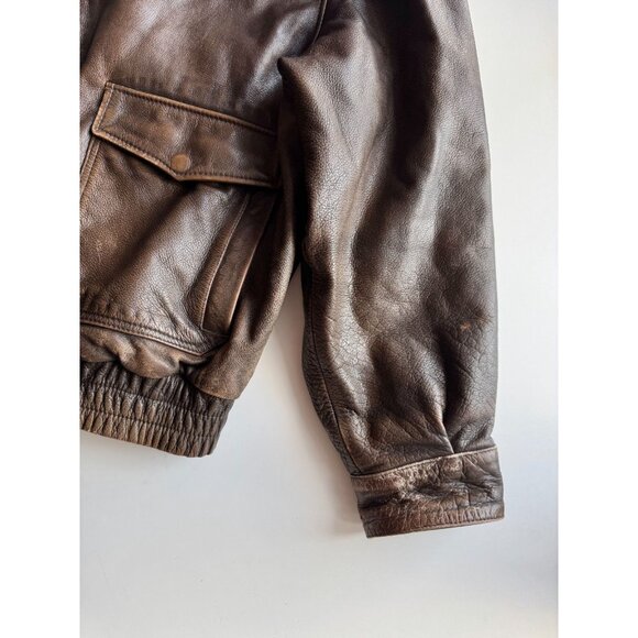 Vintage WILSONS Adventure Bound Brown Leather Aviator Bomber Jacket, Size L - Picture 6 of 16
